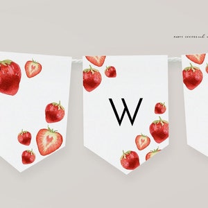 Bewerkbare aardbei baby shower banner, aardbeien verjaardag banner, 2516