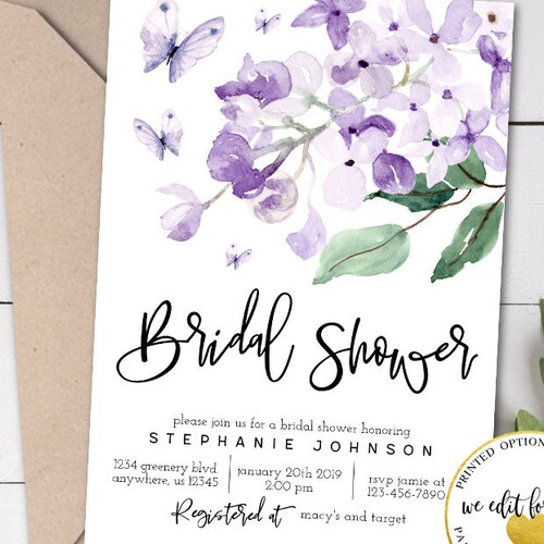 Purple Floral Bridal Shower Invitation Purple Gray Bridal Etsy