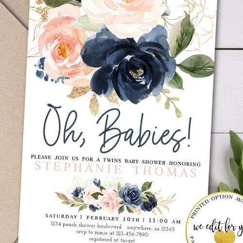 Boy Girl Twin Baby Shower Invitation Boy and Girl Twins Baby Etsy