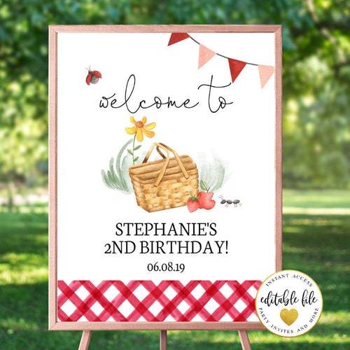 Picnic Birthday Welcome Sign Printable Picnic in the Park - Etsy