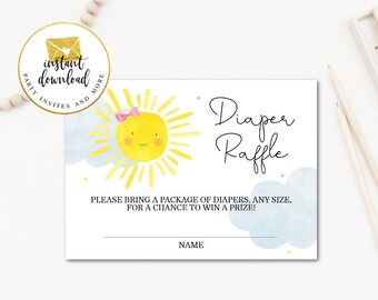 Sunshine Baby Shower Diaper Raffle, Sunshine Insert, Little Sunshine Raffle, Girl Sun, Printable Diaper Raffle, Instant Download 2075