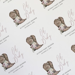 Rustic Cowgirl Baby Shower Favor Stickers | Country Themed Treat Bag Labels | Floral Baby Shower Labels | 2520