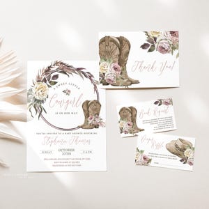 Cowgirl Baby Shower Invitation Bundle, Rustic Shower Invite, Country Baby Shower Invitation, Book Request, Diaper Raffle, Thank You 2520