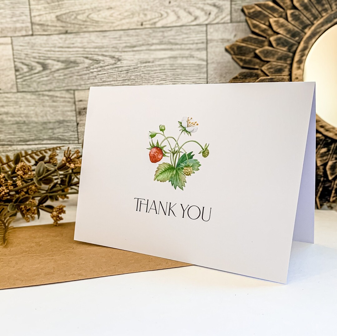 Printed Strawberry Thank You Card, Birthday Thank You Card, Baby Shower