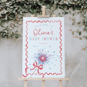 4th of July Baby Shower Welcome Sign, Editable Patriotic Fourth of July First Baby Shower Poster, Red White and Blue, 2826