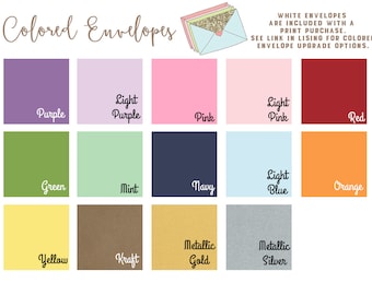 Colored Envelopes - Set of 5 - Add on item for print purchases - Do not purchase if ordering digital files please.