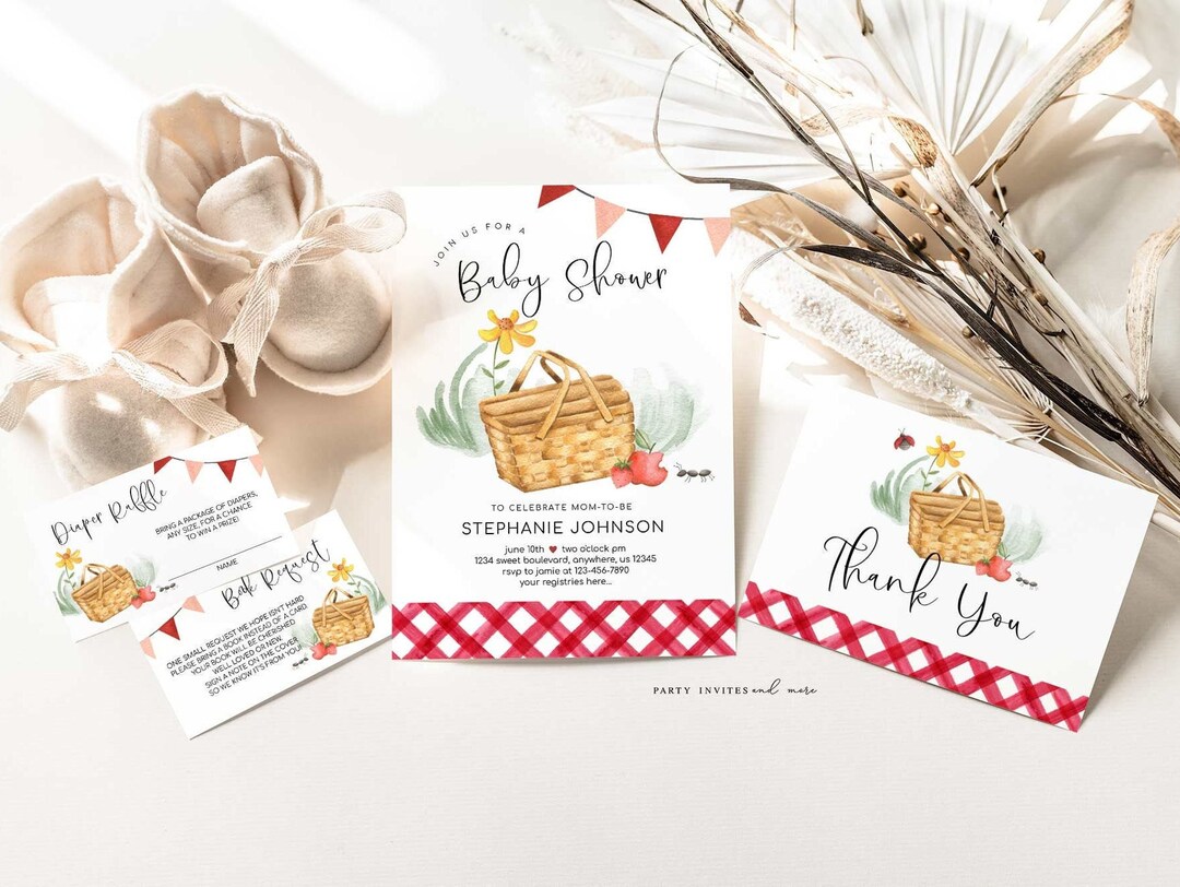 Picnic Baby Shower Invitation Bundle, Editable Picnic in the Park