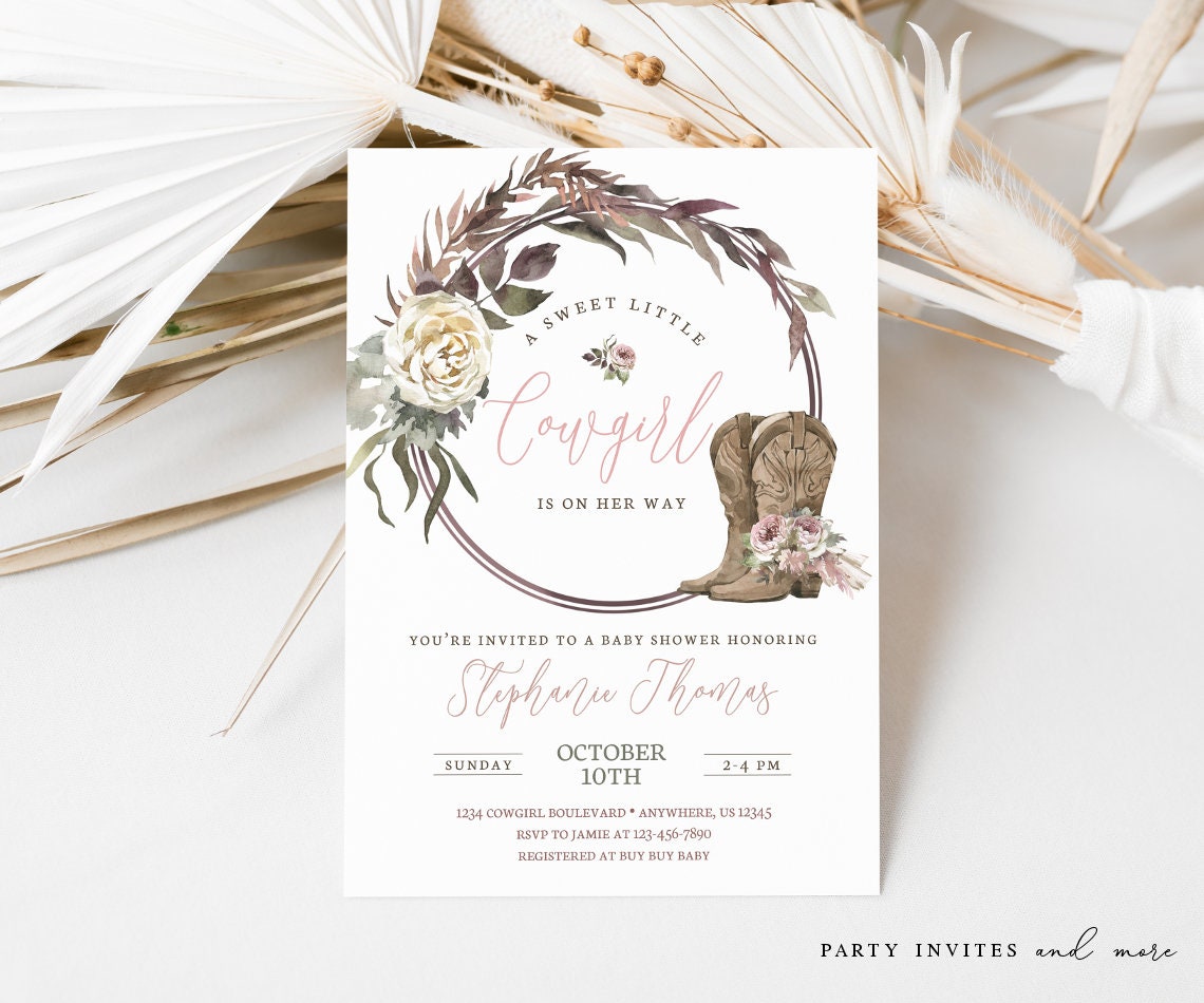 Cowgirl Baby Shower Invitation Bundle Rustic Shower Invite Etsy