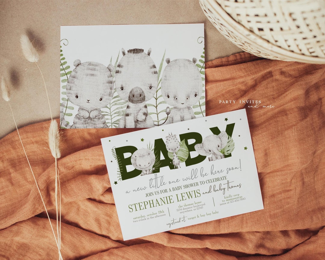 Editable Safari Baby Shower Invitation, Gender Neutral Jungle Baby Shower Invite, 2583 Etsy