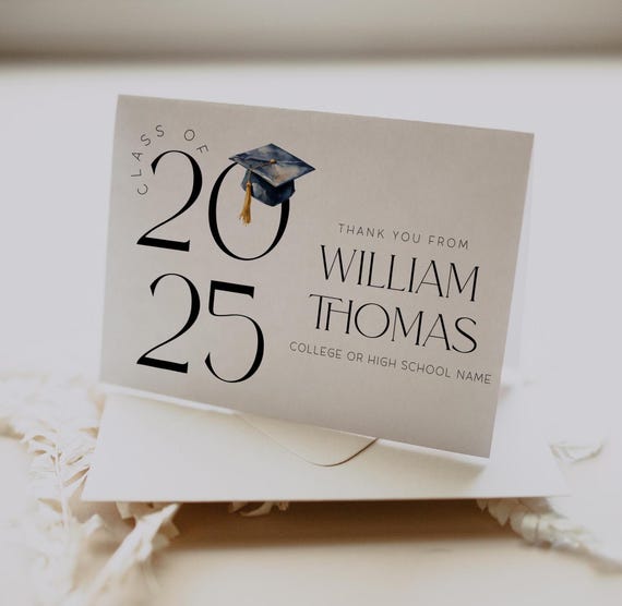 grad card note Modern Graduation with Photo, Custom Graduation Thank You Cards, Personalized Congratulations on your Graduation Card, Minimalist Design 300 happy graduation in gold foil text Confetti and Cap Graduation Personalized