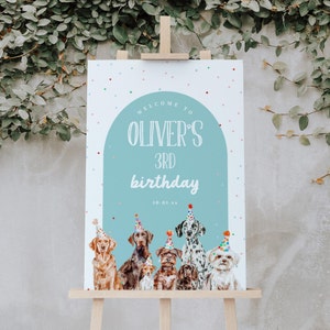 Sinal colorido de boas-vindas para festa de aniversário de cachorro, sinal moderno de festa de aniversário de filhote de cachorro, 2753