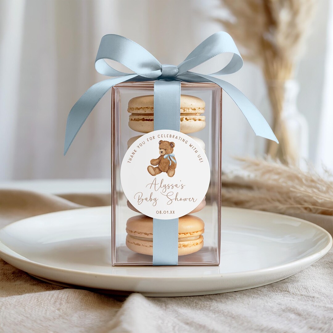 Blue Teddy Bear Baby Shower Stickers Printed and Shipped, Boy Baby ...