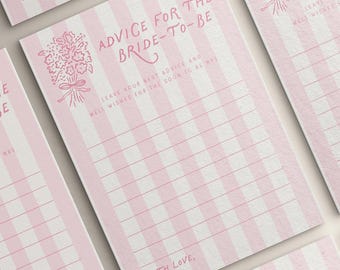 Pink Stripe Bridal Shower Advice and Well Wishes Cards, Floral Bouquet Shower Activity Card, 3006