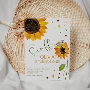 Editable Sunflower Birthday Invitation, Girl Sunflower Birthday Invite, First Birthday Invitation 2578