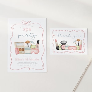 Spa Birthday Invitation and Thank You Card, Makeup Birthday Party Invite, Teen Party Invitation, 2766