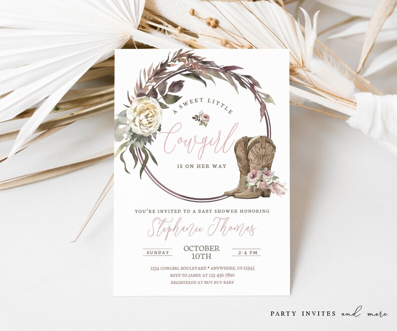 Cowgirl Baby Shower Invitation Western Baby Shower Invite Country and Rustic Girl Baby Shower Invitation Editable Template