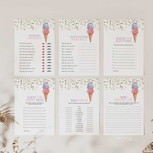 Pink and Purple Ice Cream Baby Shower Game Bundle, Ice Cream Baby Shower Game Printables 2523