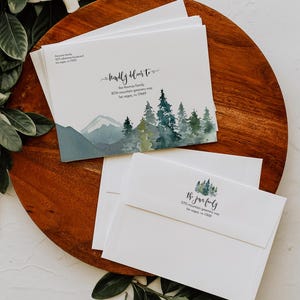Adventure Envelope Template, Printable Envelope Address Template with Forest Greenery and Mountains, Custom Envelopes 139