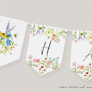 Bearbeitbare Wildblumen Geburtstagsbanner, Blumen Happy Birthday Banner, Wildblumen Party Dekorationen, printable Instant Download 2154