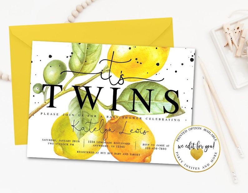 Twins Lemon Baby Shower Invitation Gender Neutral Baby Shower Etsy Twins Lemon Baby Shower Invitation Gender Neutral Baby Shower Etsy