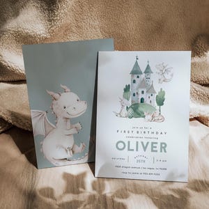 Editable Dragon Birthday Party Invitation, Printable Dragon First Birthday Invite, 2744