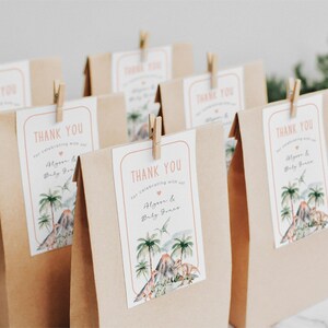 Dinosaur Baby Shower Thank You Tags, Editable Modern Boy Dinosaur Party Favor Tags, 2760
