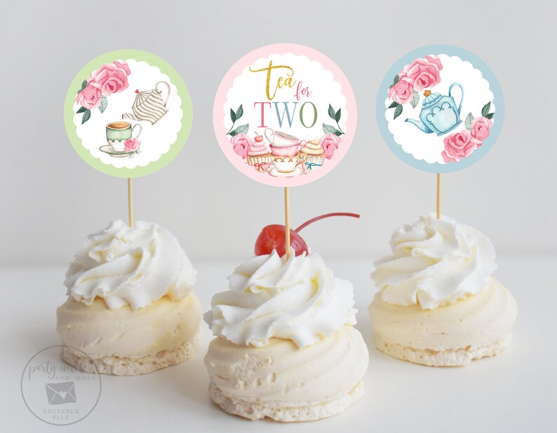 Tea Party Cupcake Toppers Tea for Two Cupcake Toppers Etsy UK