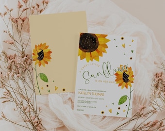 Editable Sunflower Baby Shower Invitation, Girl Sunflowers Shower Invite, 2578