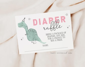 Girl Dinosaur Baby Shower Diaper Raffle, Dinosaur Insert, Dino Diaper Raffle, Printable Diaper Raffle, Instant Download 2070