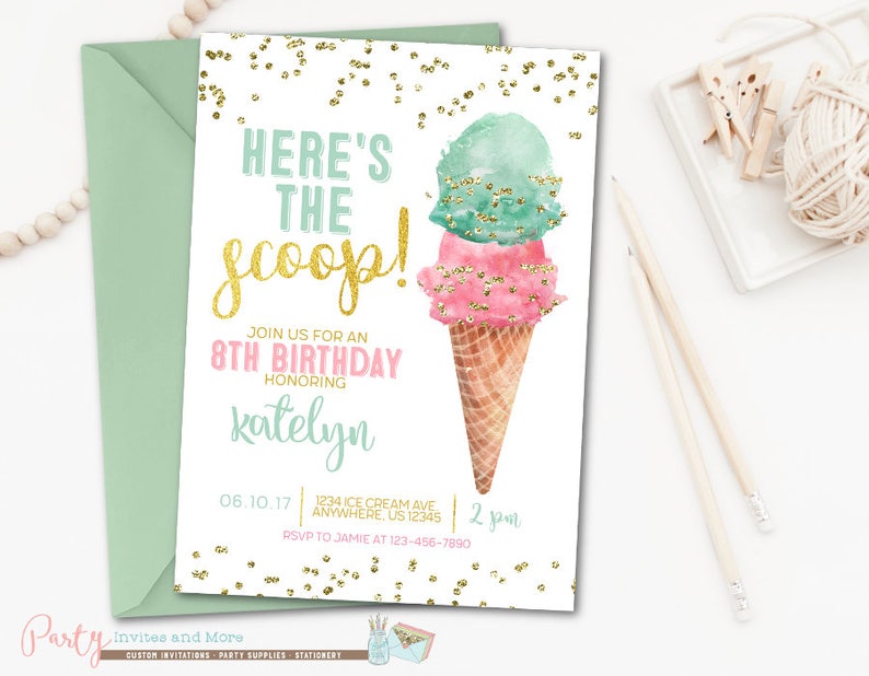Ice Cream Invitation Ice Cream Birthday Invitation Ice Cream Etsy