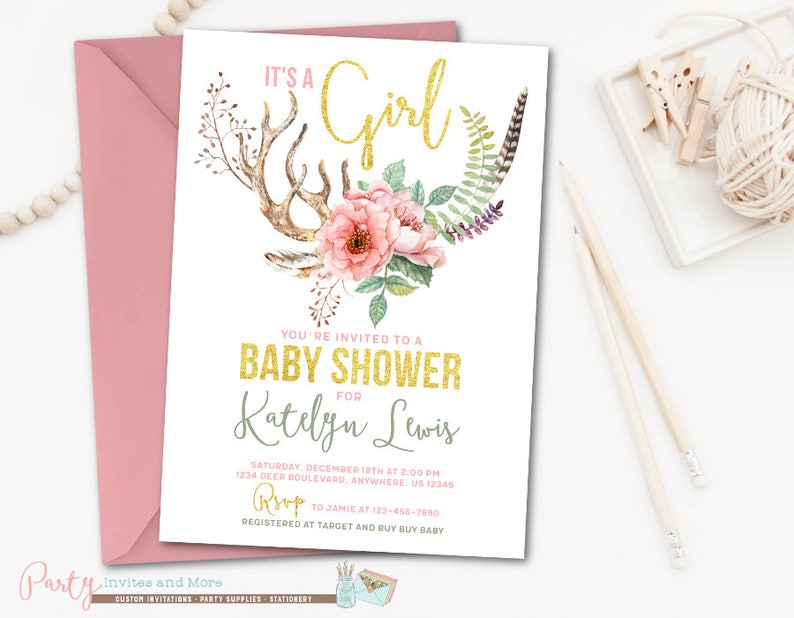 antler baby shower invitations