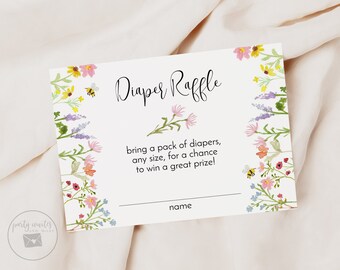 Wildflower Baby Shower Diaper Raffle, Diaper Raffle Insert, Wild Flowers, Watercolor Florals, 2154
