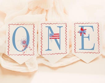 4th of July 1st Birthday High Chair Banner, Red White and Blue First Birthday, Patriotic Birthday Banner, 2826