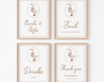 Beige Gingham und Gans Baby Shower Tischschilder, Gender Neutral Baby Shower Schilder, 2810