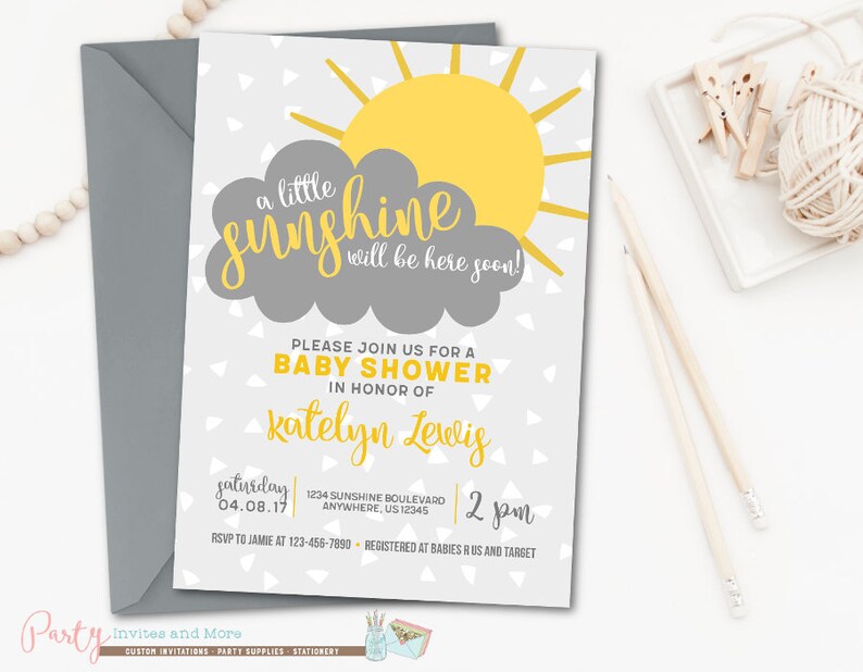 Sunshine Baby Shower Invitation Sunshine Invitation Yellow Etsy Sunshine Baby Shower Invitation Sunshine Invitation Yellow Etsy