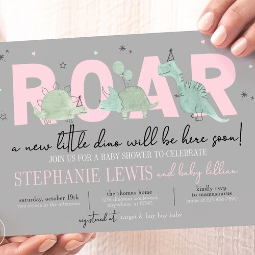 Girl Dinosaur Baby Shower Invitation Editable Dinosaur Shower Etsy
