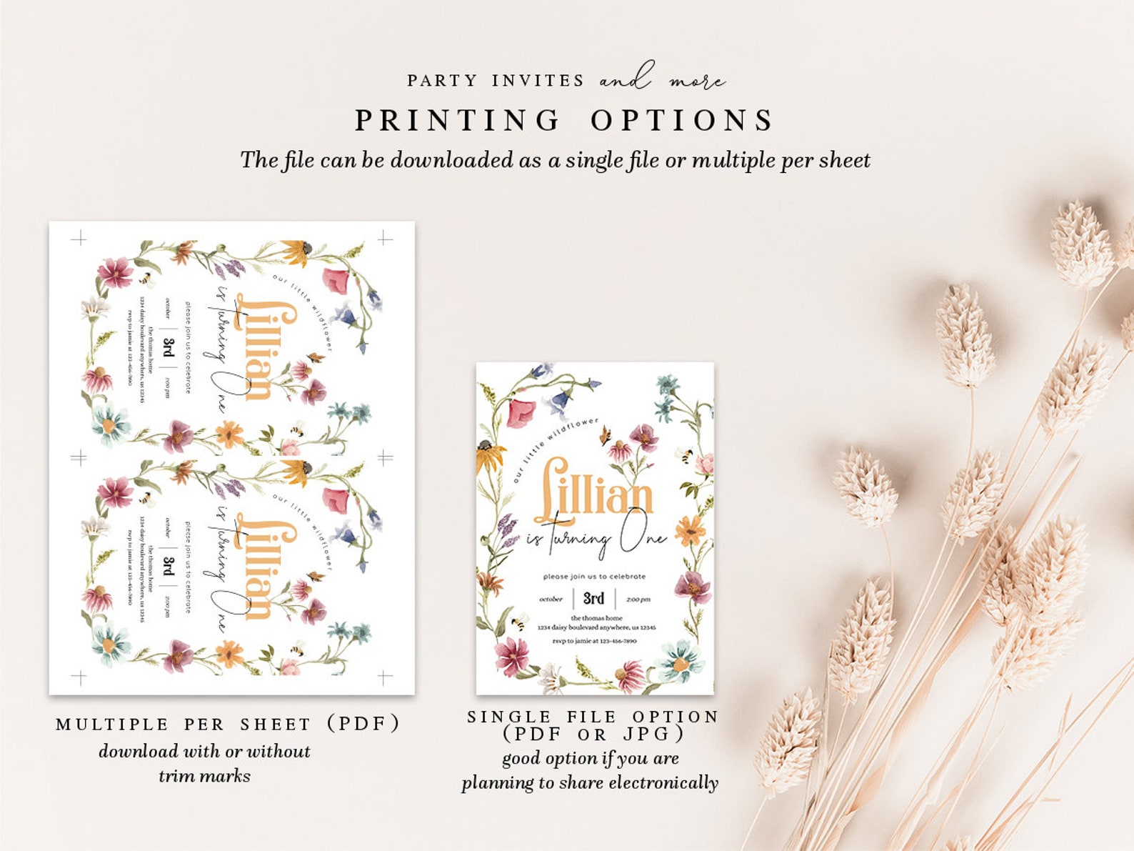 Editable Wildflower Birthday Invitation Watercolor Floral - Etsy