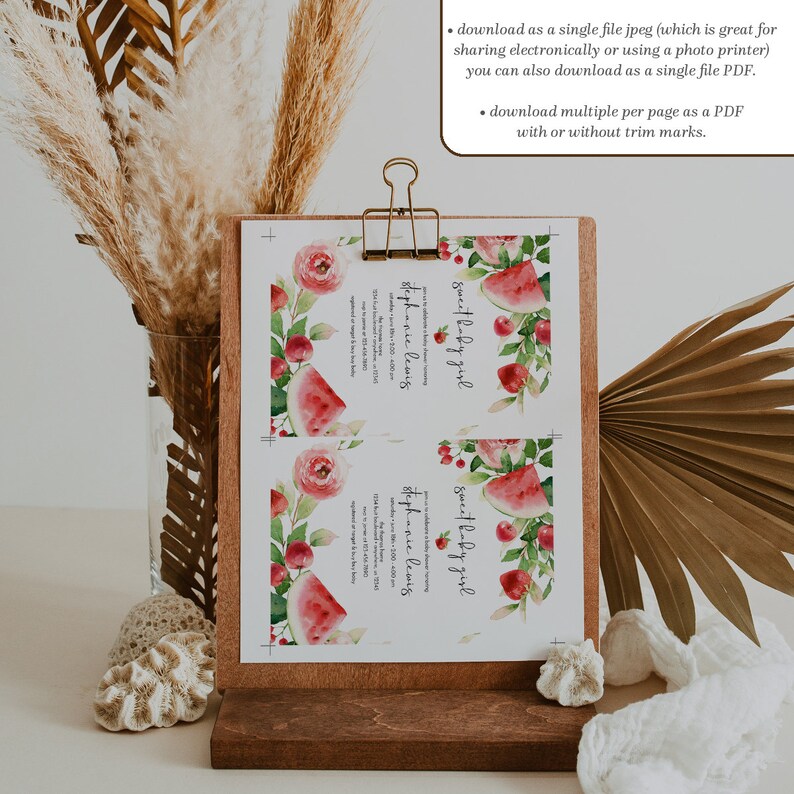 Fruit Baby Shower Invitation, Watermelon and Strawberries Party Invite, Cherries, Summer Printable or Printed Invitation 2511 画像 4