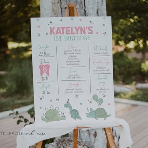 Dinosaur Birthday Milestone Poster, Girl Dino First Birthday Poster, Dinosaur Party Sign, Editable Instant Download 2070