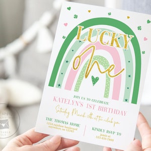 Editable St. Patrick's Day Birthday Invitation, Shamrock Invitation, Green Rainbow Birthday Invitation, St Patricks Day Invite 2146