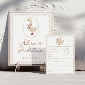 Beige pastel en gans voorspellingen en advies voor babykaarten en bord, genderneutrale babyshowerspellen, 2810