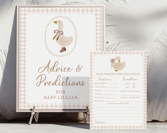 Beige Gingham and Goose Predictions and Advice for Baby Cards and Sign, Gender Neutral Baby Shower Games, 2810