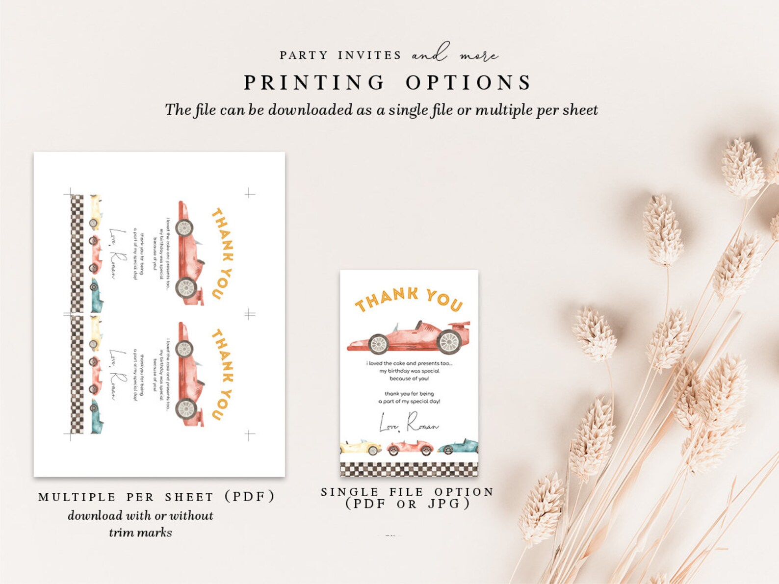 Race Car Birthday Thank You Card Editable Retro Car Thank You - Etsy