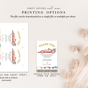 Race Car Birthday Thank You Card Editable Retro Car Thank You - Etsy