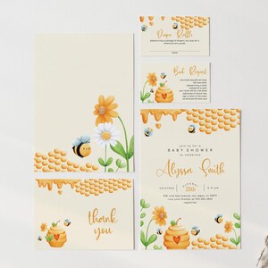 Lot d'invitations pour baby shower abeilles, invitation à une baby shower non sexiste avec abeilles, tombola de couches, demande de livre et remerciement, 2732