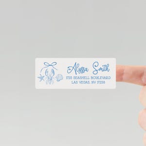 Coastal Bridal Shower Return Address Stickers, Nautical Address Labels with a Bow and Seashells, Set of 30, 2883