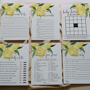 Lemon Baby Shower Games, Printable Baby Shower Games Bundle, Wishes for Baby, Advice Cards, Predictions for Baby, Greenery Baby Shower 2147
