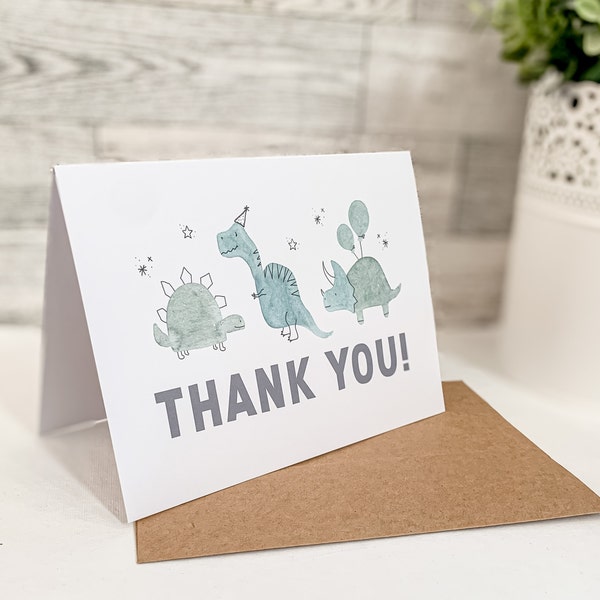 Dinosaur Baby Shower Thank You Card, Dinosaur Birthday Party Thank You Card, Dino Stationery, Printed Set of 12 w/ Envelopes 2070