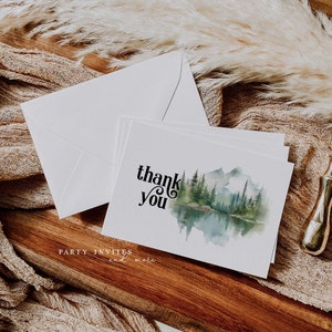 Mountain Forest Greenery Baby Shower or Bridal Shower Thank You Cards, Printed Set of 12 with Envelopes 2594