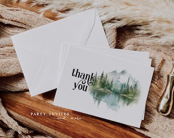 Mountain Forest Greenery Baby Shower or Bridal Shower Thank You Cards, Printed Set of 12 with Envelopes 2594